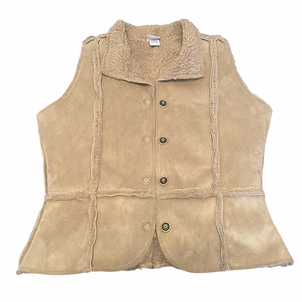 Jw Faux Suede Sherpa Lined Button Front Vest - image 1